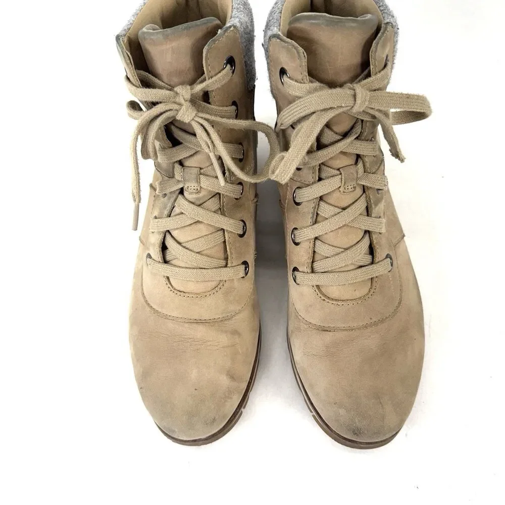 Womens Sorel Harlow Conquest Tan Leather WP Wedge Ankle Boots Size 9